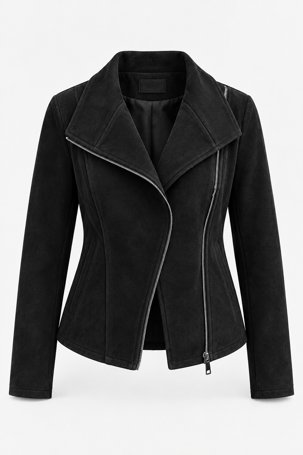 Veste de motard pour femme effet daim avec fermeture éclair diagonale - Noémie