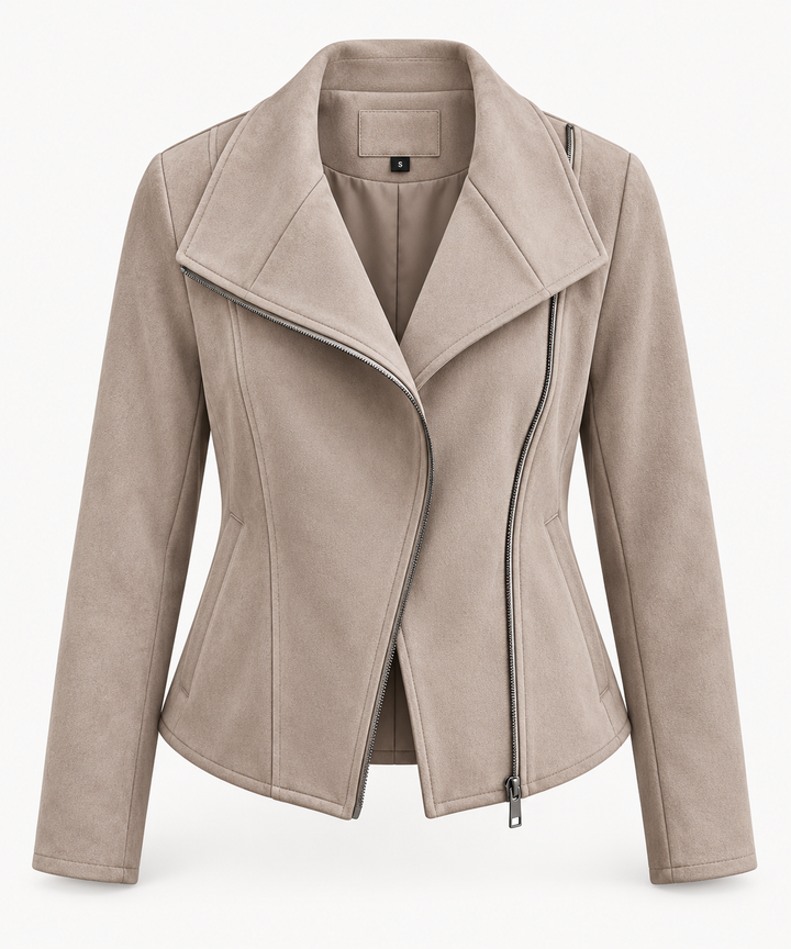 Veste de motard pour femme effet daim avec fermeture éclair diagonale - Noémie