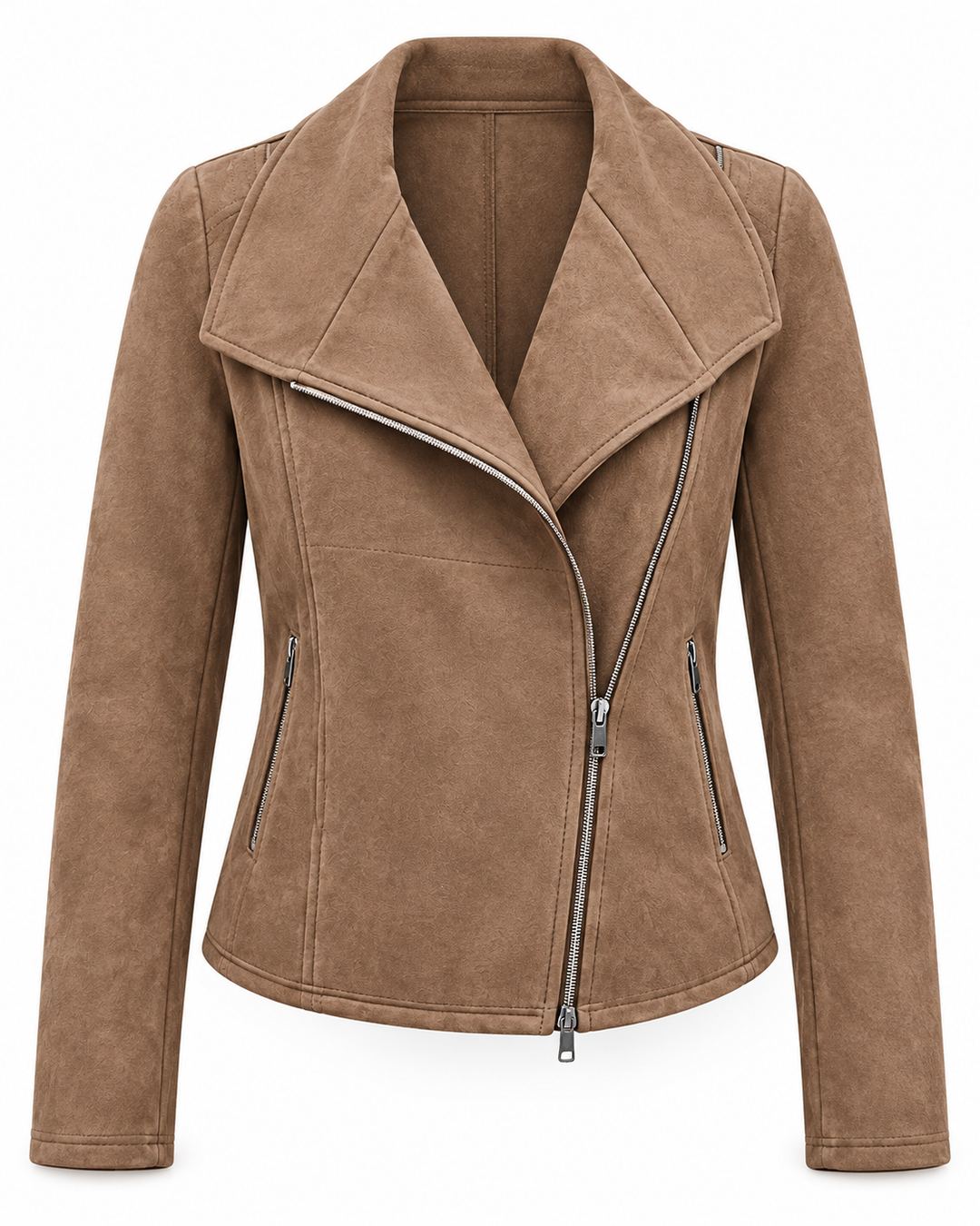 Veste de motard pour femme effet daim avec fermeture éclair diagonale - Noémie