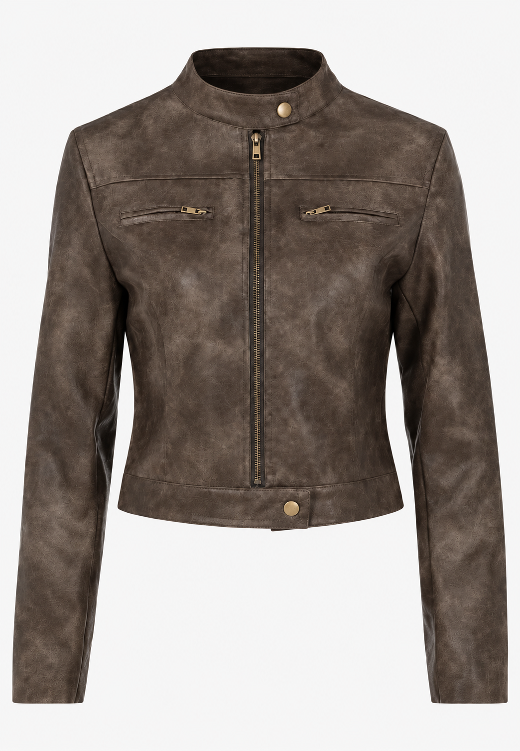 Veste de motard pour femme, effet cuir, finition usée, courte - Oriela