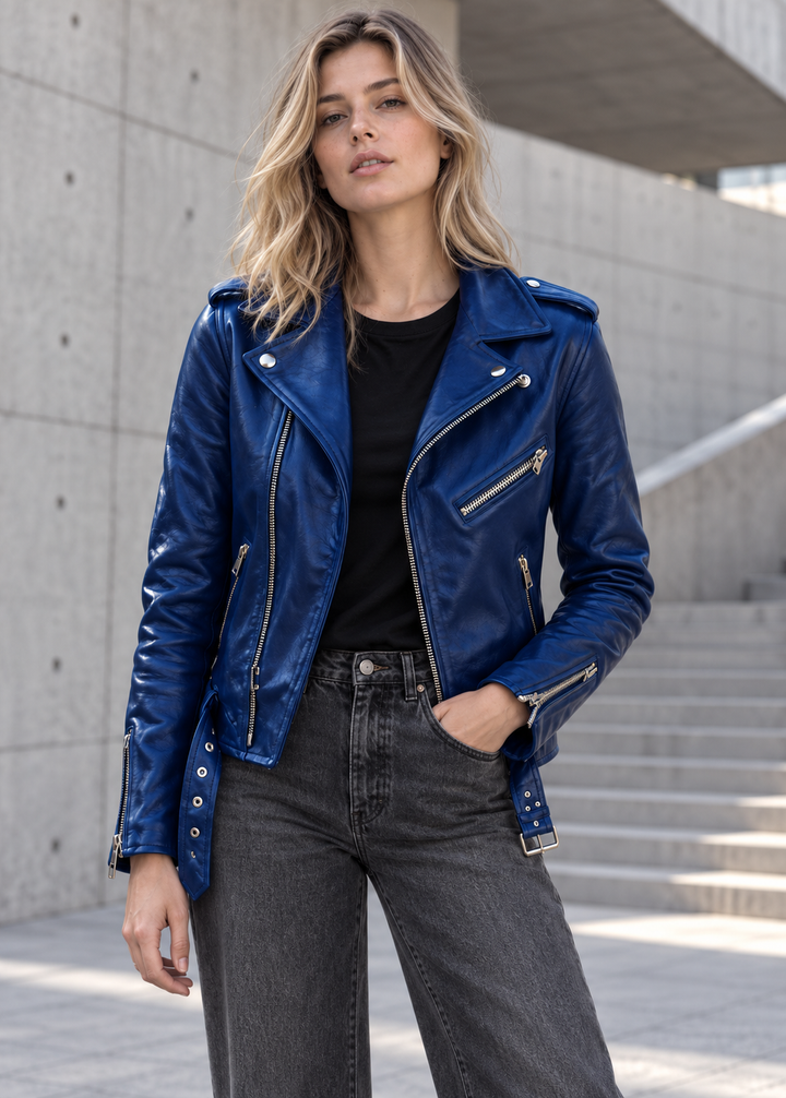 Veste de motard pour femme, effet cuir, ceinture réglable - Faustine