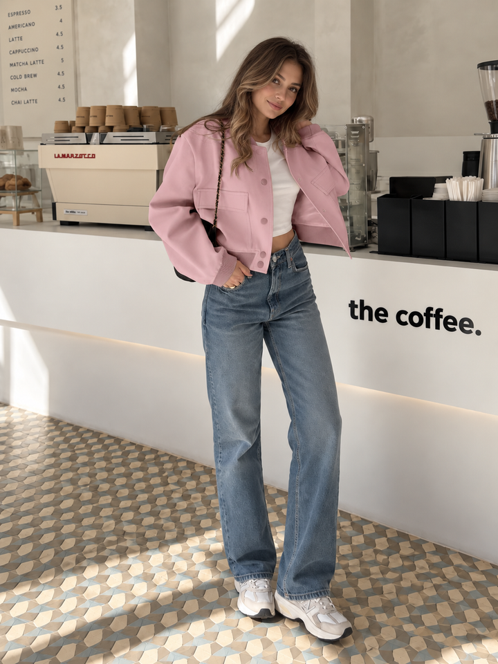 Blouson bomber court pour femme à boutons-pression - Mélisande