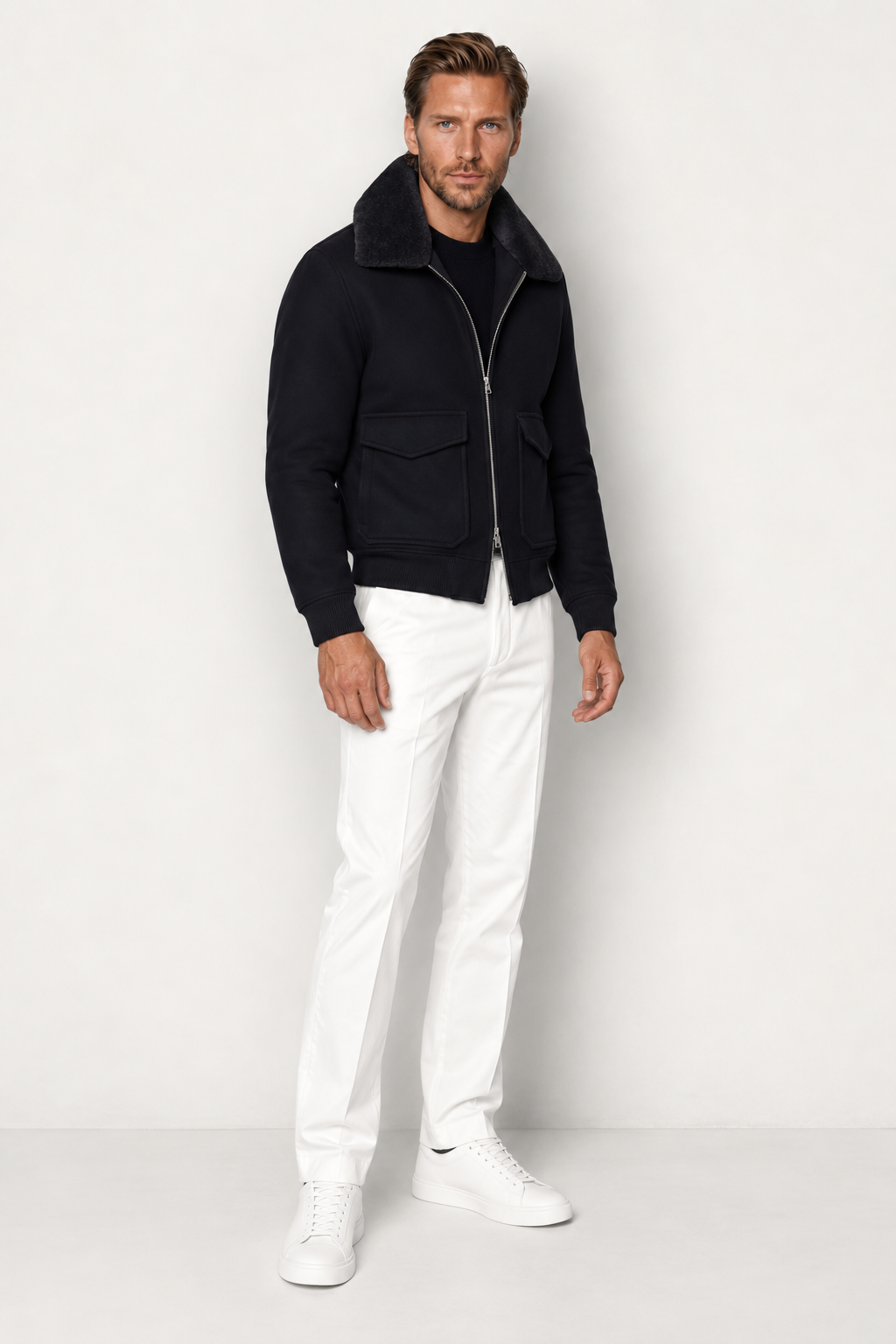 Veste bomber pour homme à col imitation fourrure et fermeture éclair - Cédric