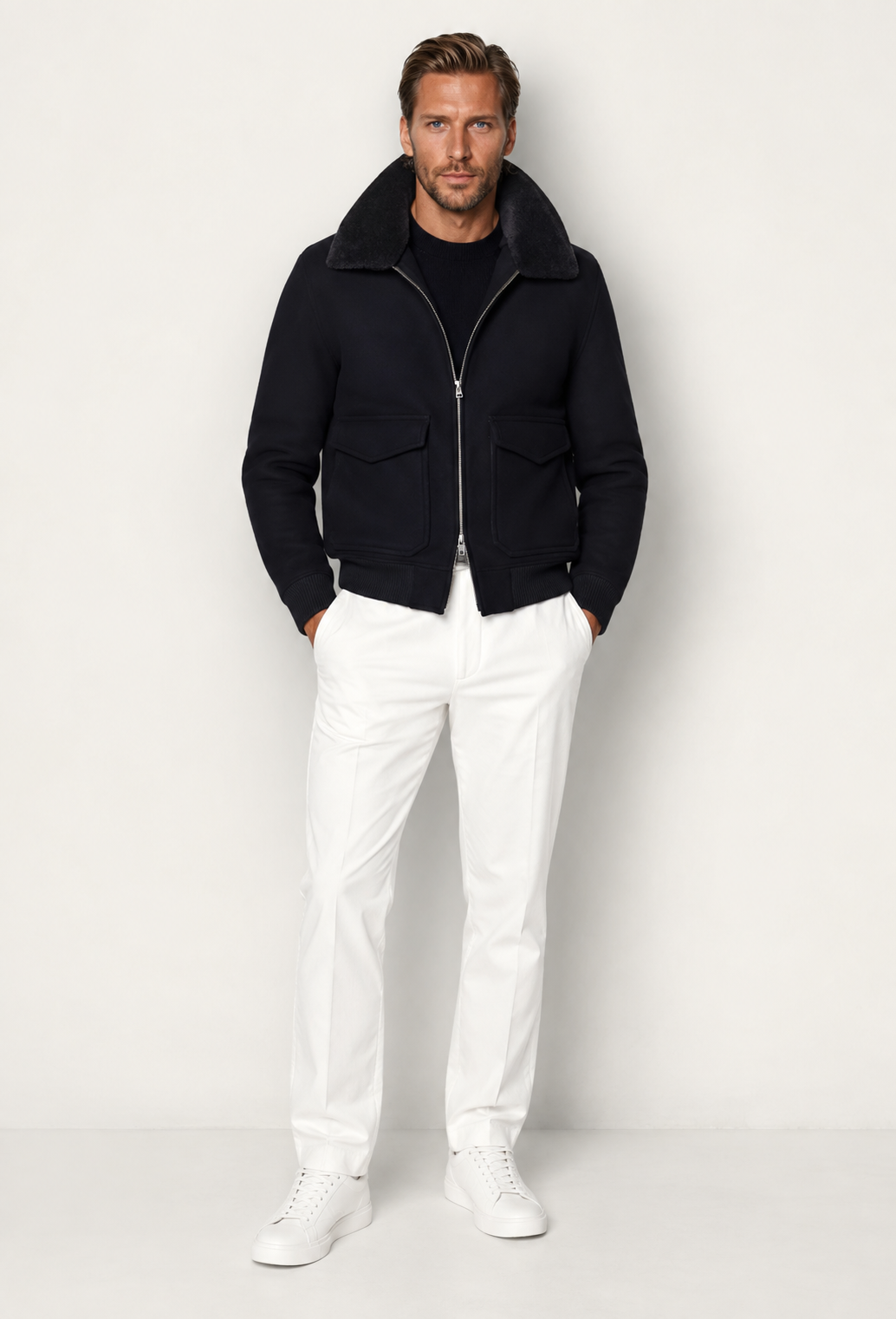 Veste bomber pour homme à col imitation fourrure et fermeture éclair - Cédric