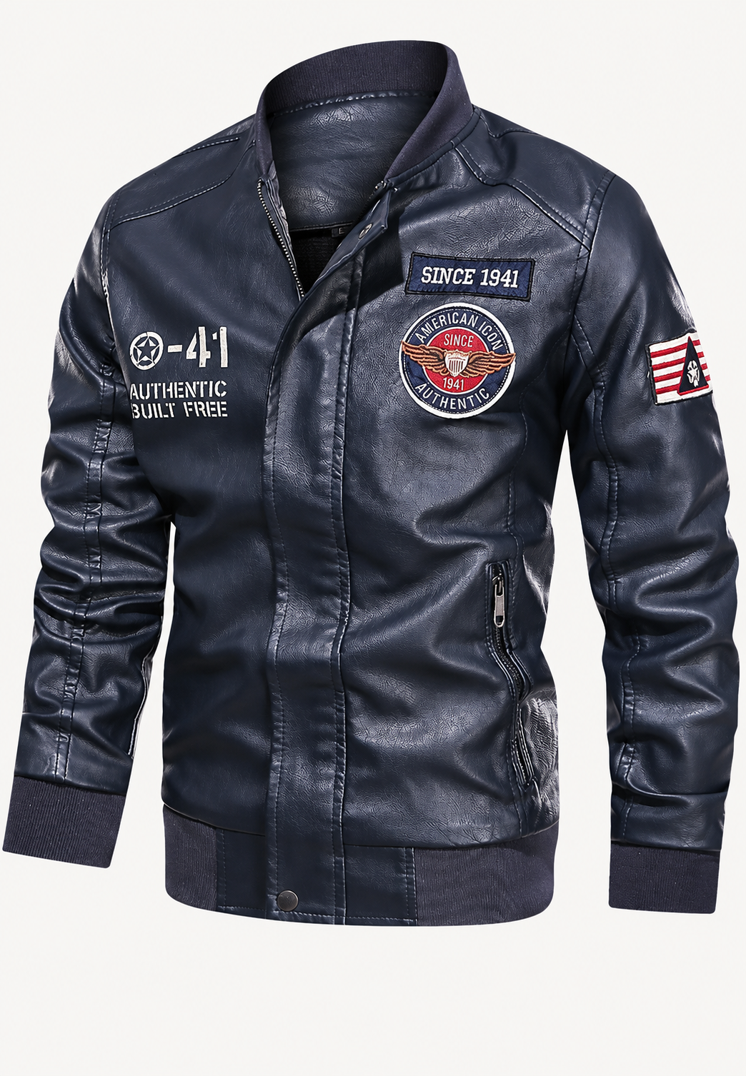 Blouson bomber homme effet cuir col officier écussons brodés - Darian