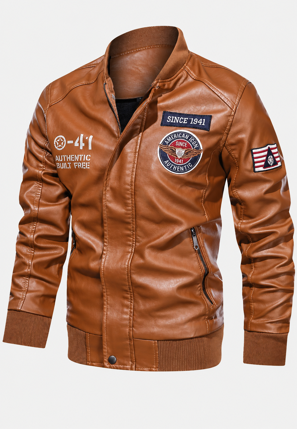 Blouson bomber homme effet cuir col officier écussons brodés - Darian