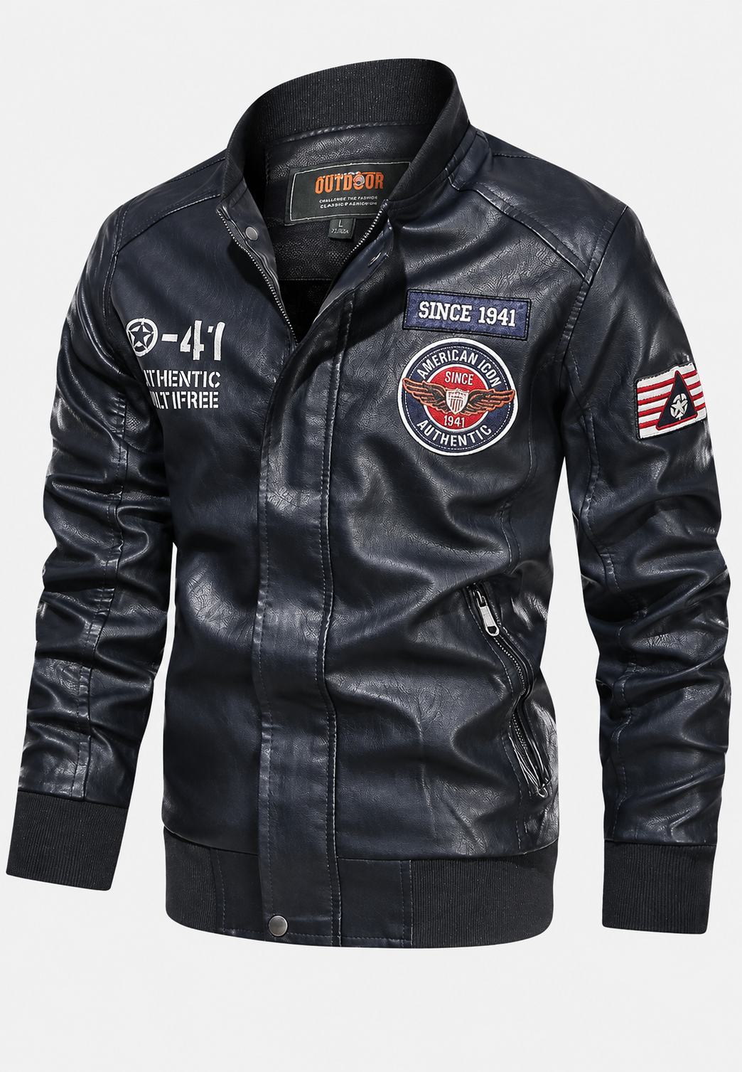 Blouson bomber homme effet cuir col officier écussons brodés - Darian