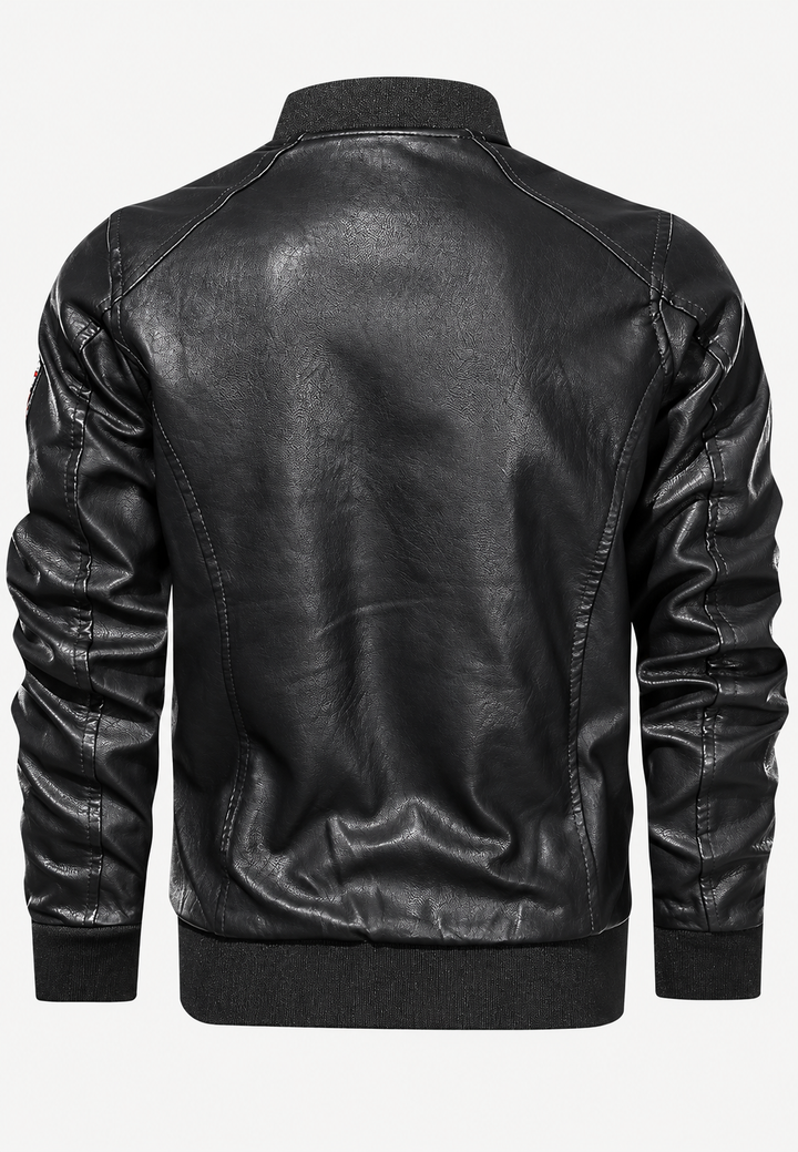Blouson bomber homme effet cuir col officier écussons brodés - Darian