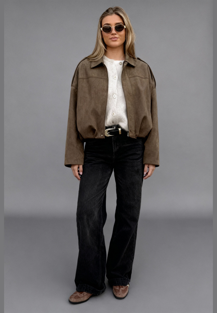 Blouson bomber femme effet daim à col chemise - Ottilie