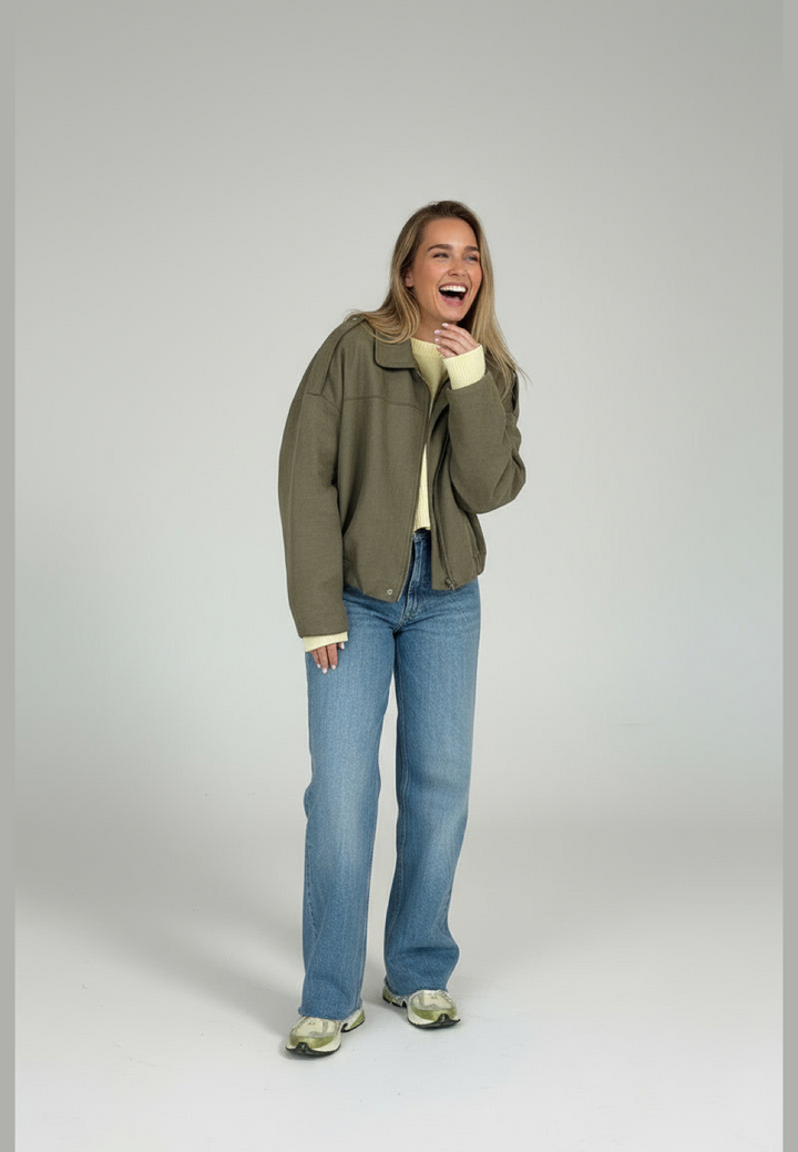 Blouson bomber femme effet daim à col chemise - Ottilie