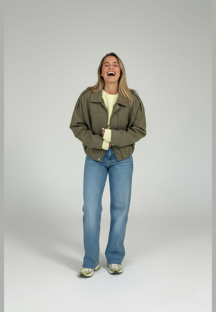 Blouson bomber femme effet daim à col chemise - Ottilie