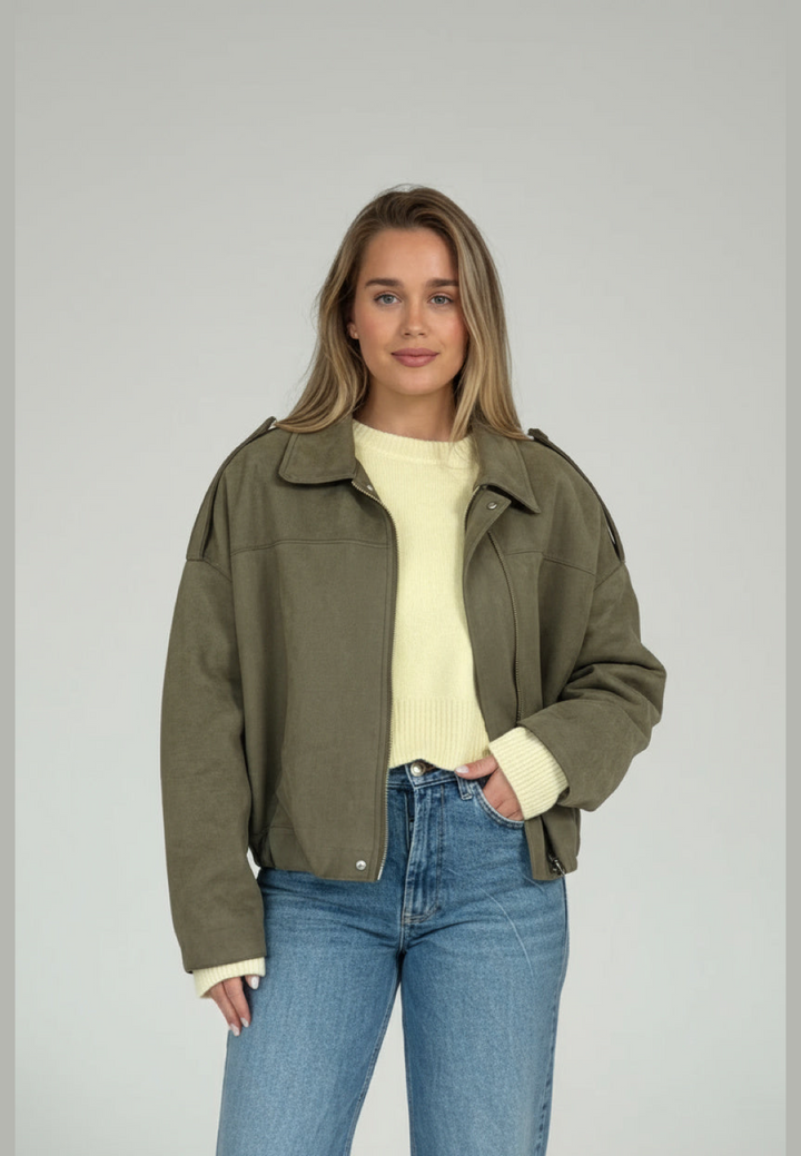 Blouson bomber femme effet daim à col chemise - Ottilie
