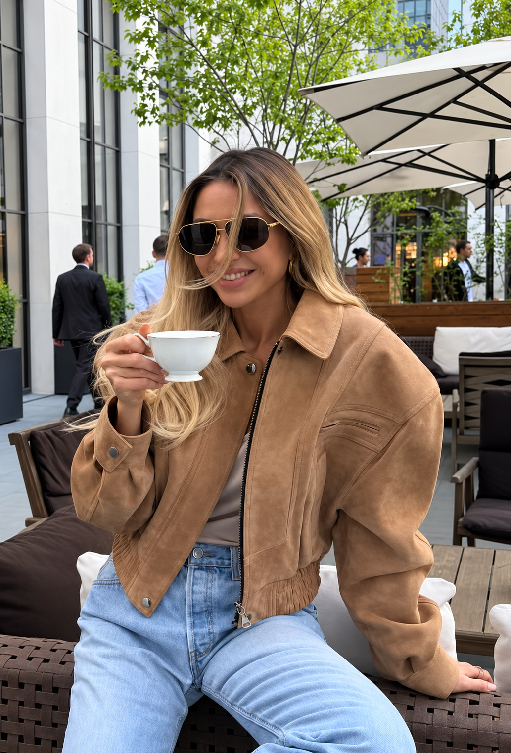 Blouson bomber pour femme effet daim à col chemise - Runa