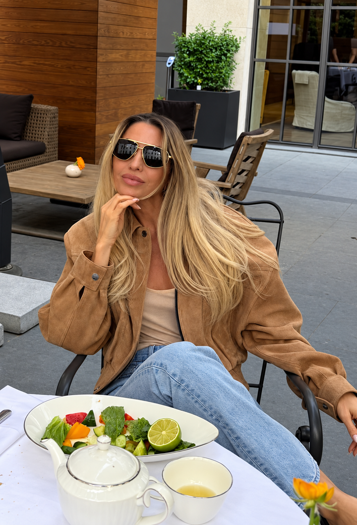 Blouson bomber pour femme effet daim à col chemise - Runa