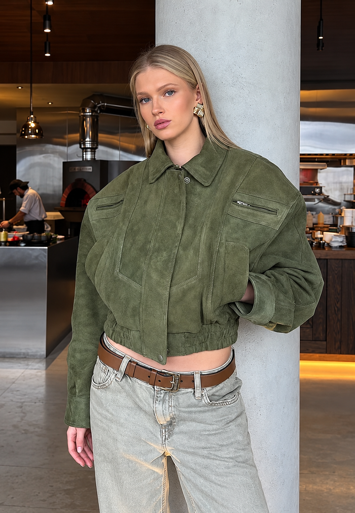 Blouson bomber pour femme effet daim à col chemise - Runa