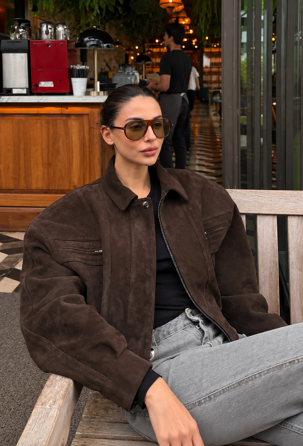 Blouson bomber pour femme effet daim à col chemise - Runa