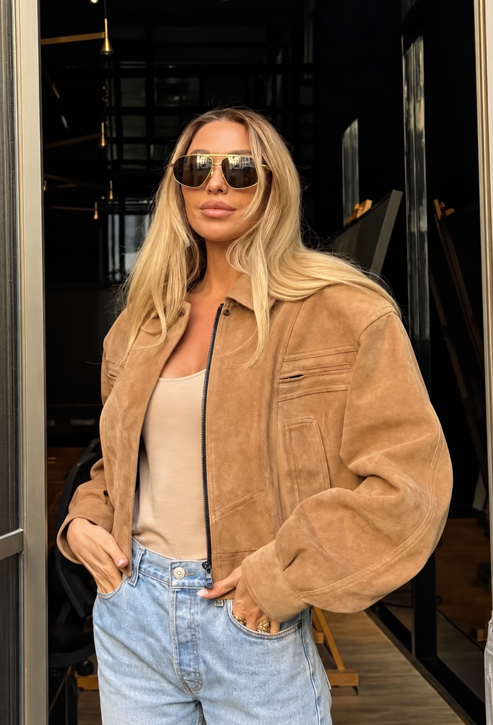 Blouson bomber pour femme effet daim à col chemise - Runa