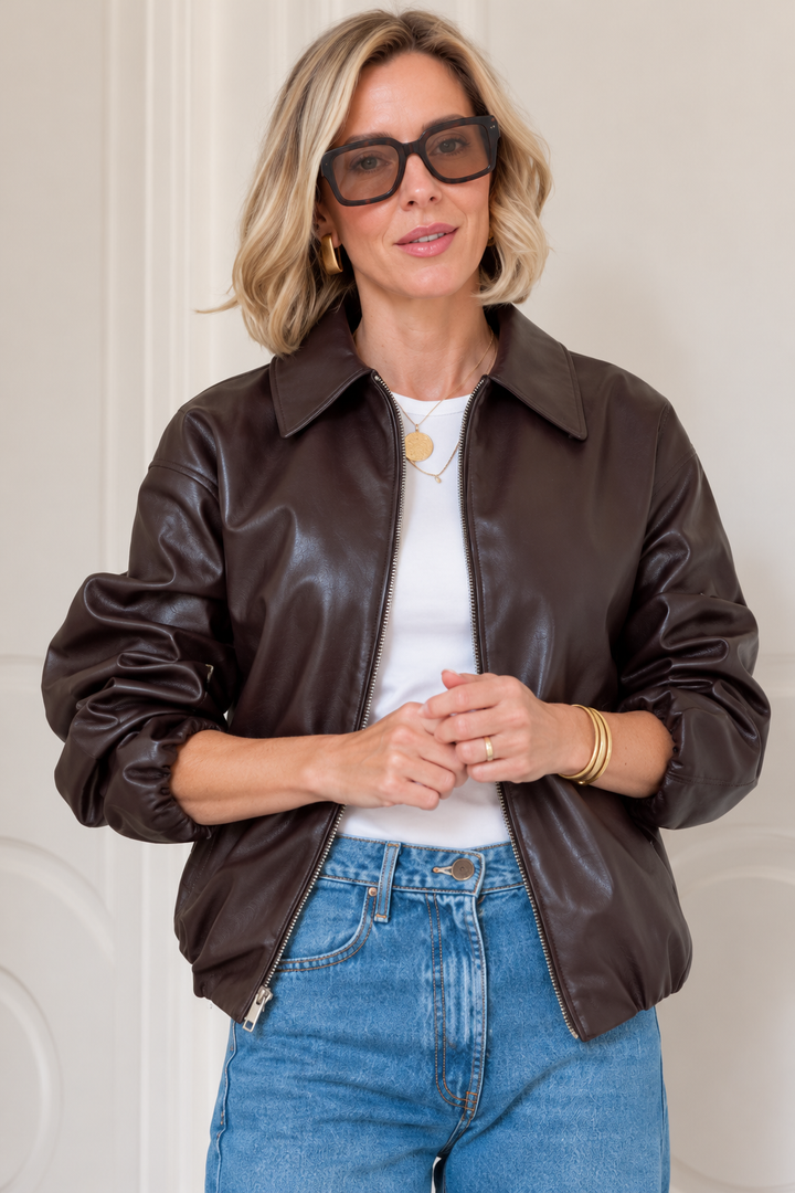 Blouson bomber femme effet cuir à col chemise - Maëva