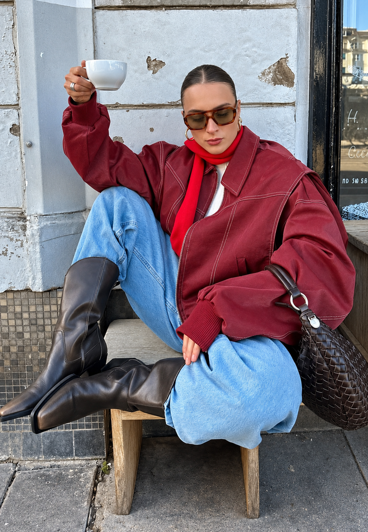 Blouson bomber femme oversize à zip et col chemise - Norelle