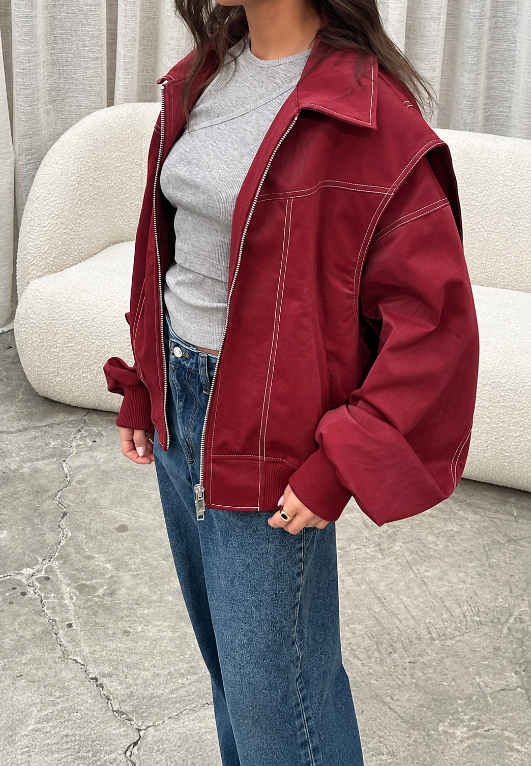 Blouson bomber femme oversize à zip et col chemise - Norelle