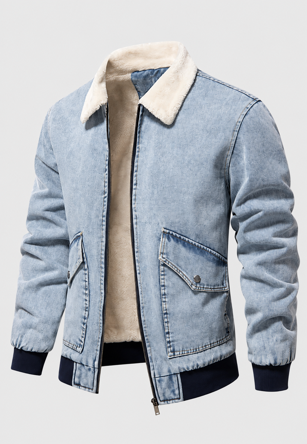 Veste bomber en jean avec doublure en polaire et fermeture éclair - Tobias