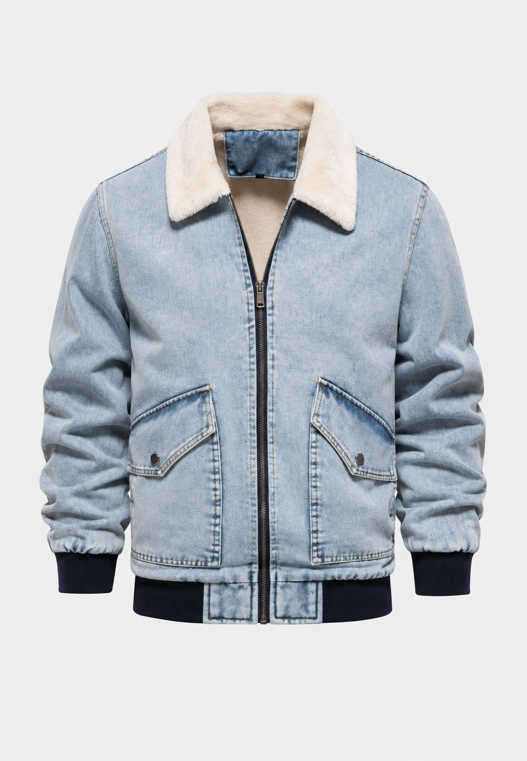 Veste bomber en jean avec doublure en polaire et fermeture éclair - Tobias
