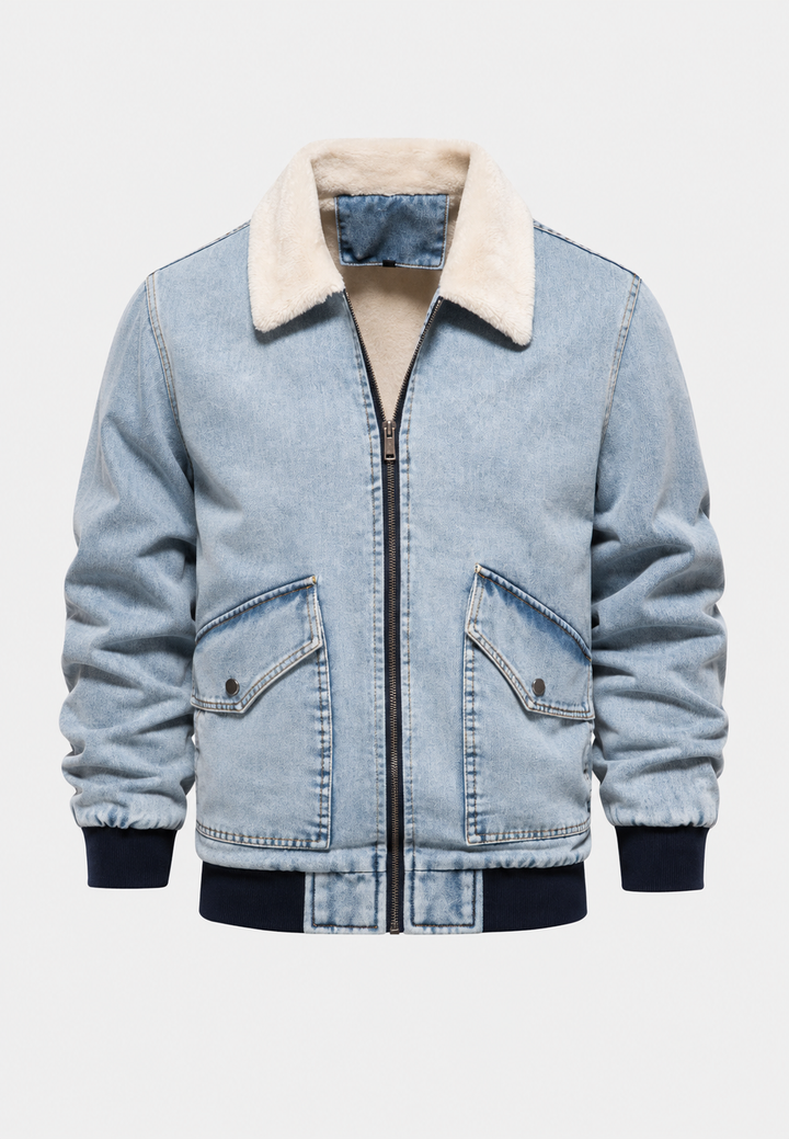 Veste bomber en jean avec doublure en polaire et fermeture éclair - Tobias