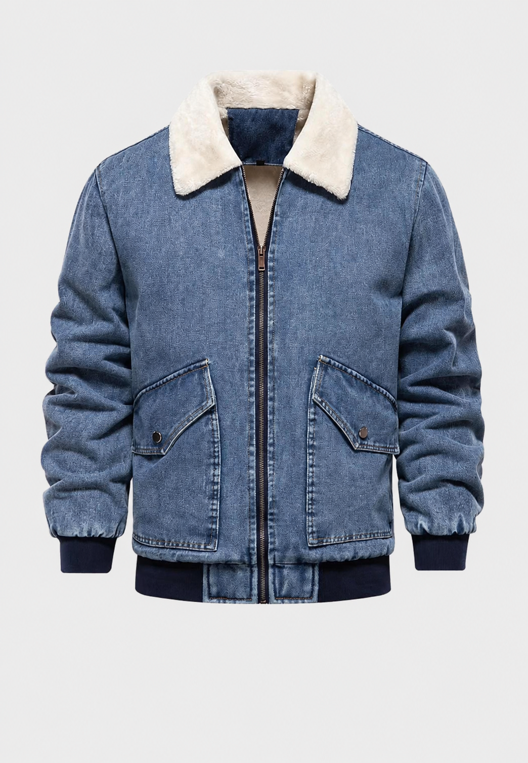 Veste bomber en jean avec doublure en polaire et fermeture éclair - Tobias