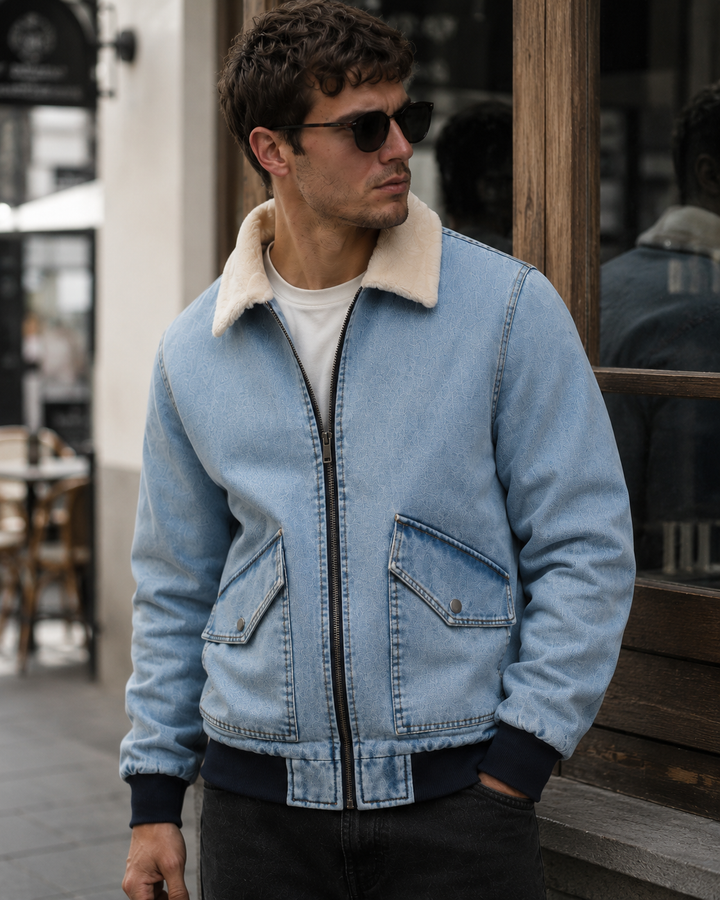 Veste bomber en jean avec doublure en polaire et fermeture éclair - Tobias