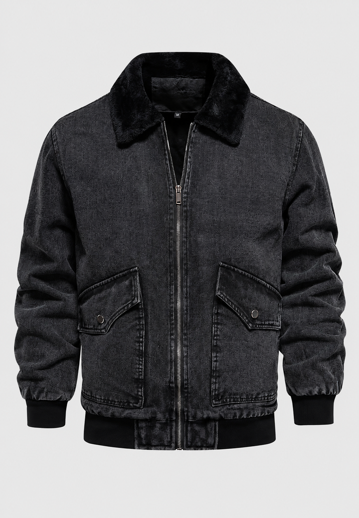 Veste bomber en jean avec doublure en polaire et fermeture éclair - Tobias