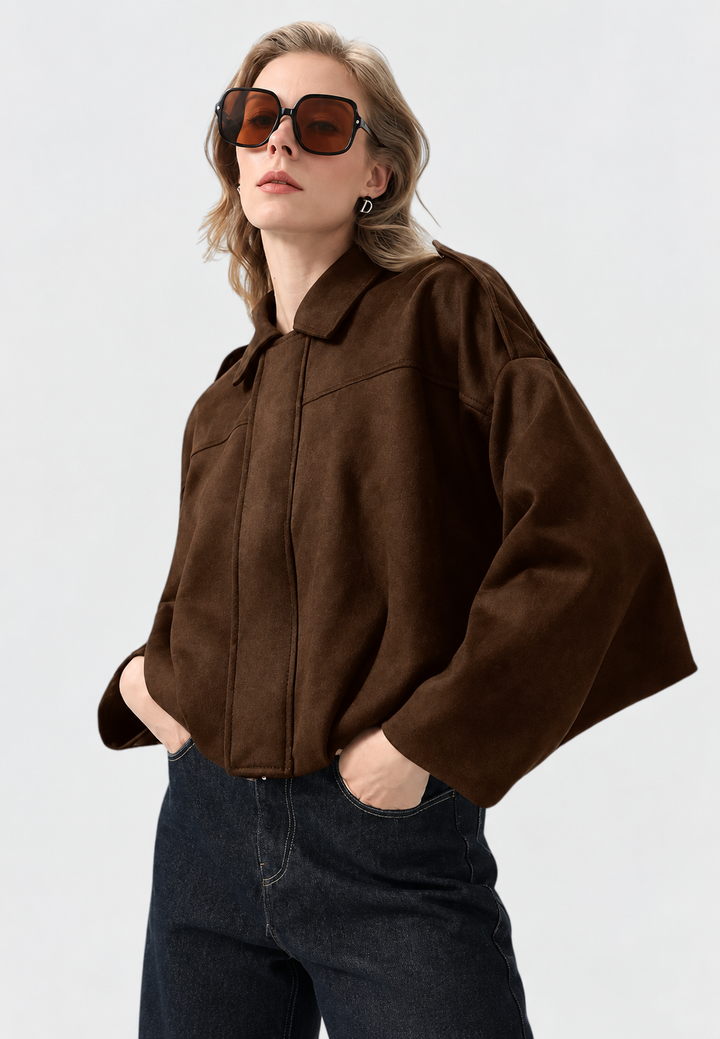 Veste courte pour femme effet daim à col chemise - Azucena