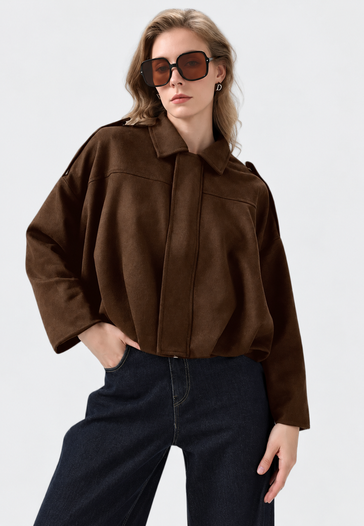 Veste courte pour femme effet daim à col chemise - Azucena