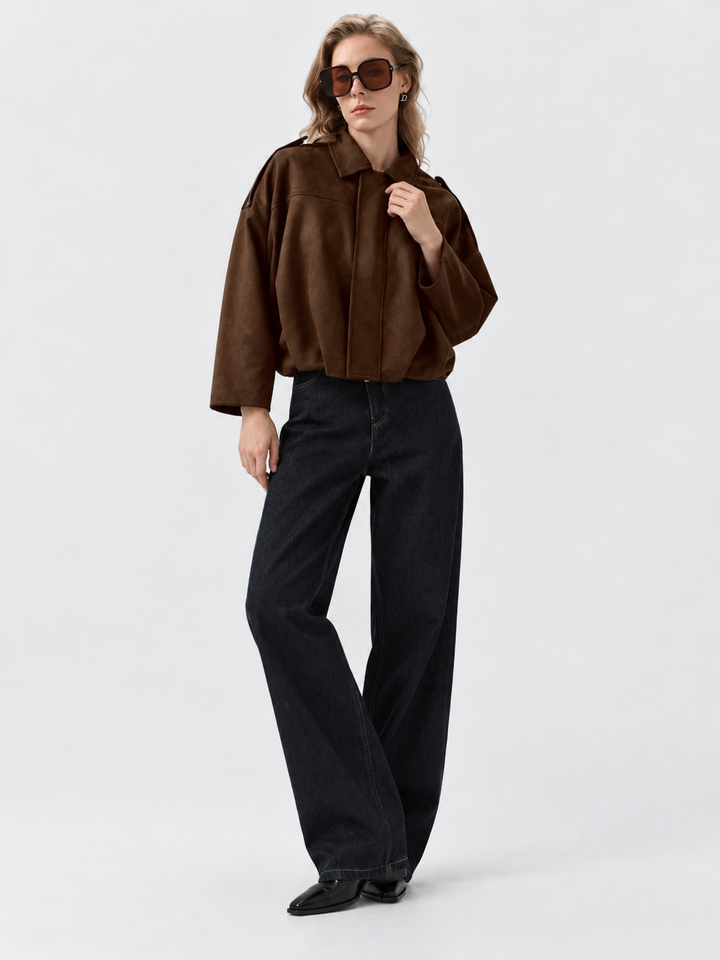 Veste courte pour femme effet daim à col chemise - Azucena