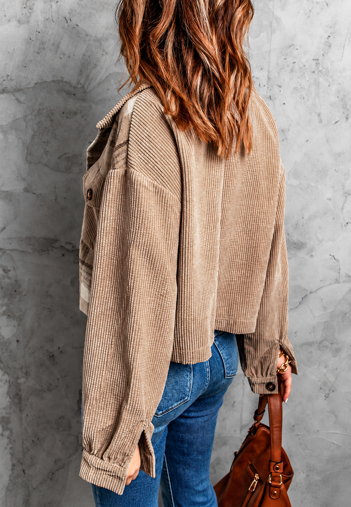 Veste courte en velours côtelé à carreaux pour femme - Isaline