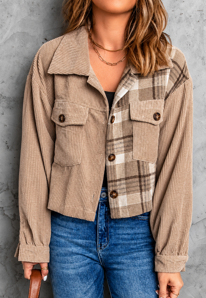 Veste courte en velours côtelé à carreaux pour femme - Isaline