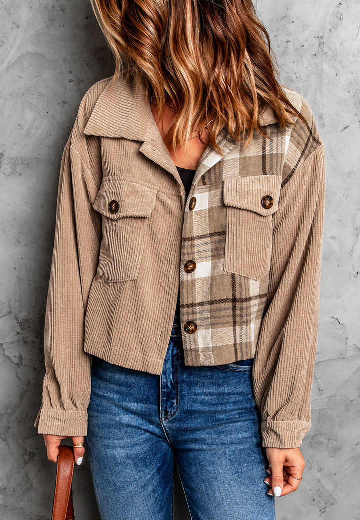 Veste courte en velours côtelé à carreaux pour femme - Isaline