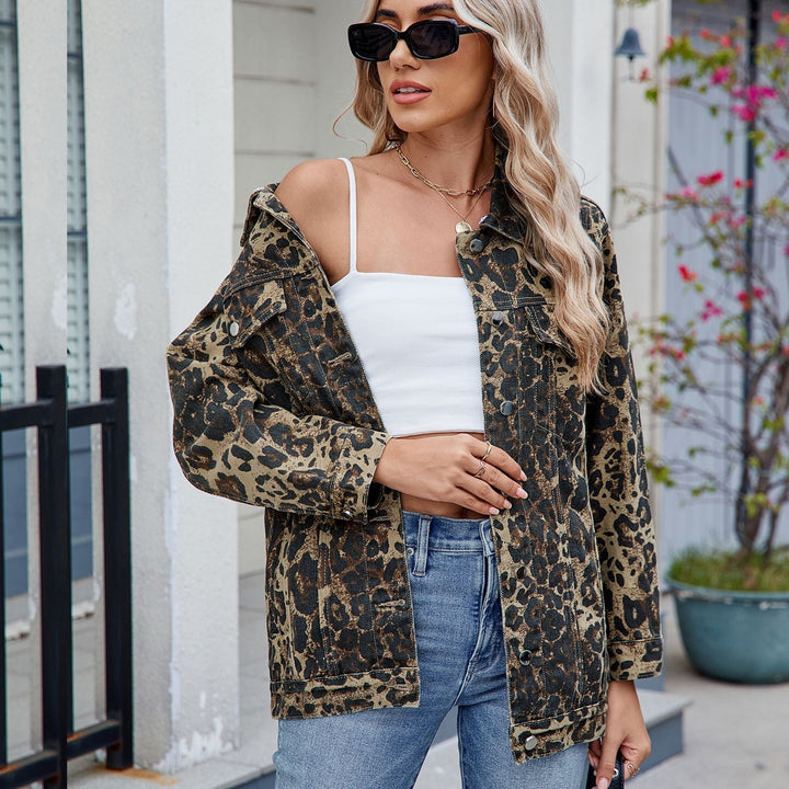 Veste en jean oversize à imprimé animalier pour femme - Calista