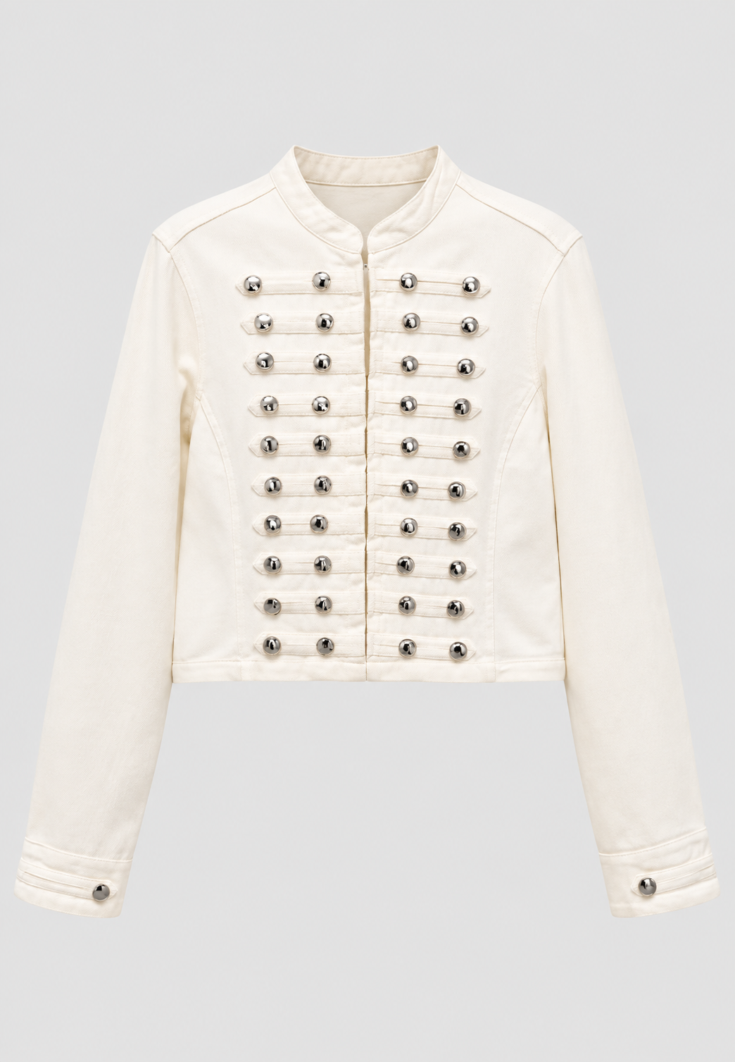 Veste en jean pour femme à col mao et boutons métalliques - Apolline