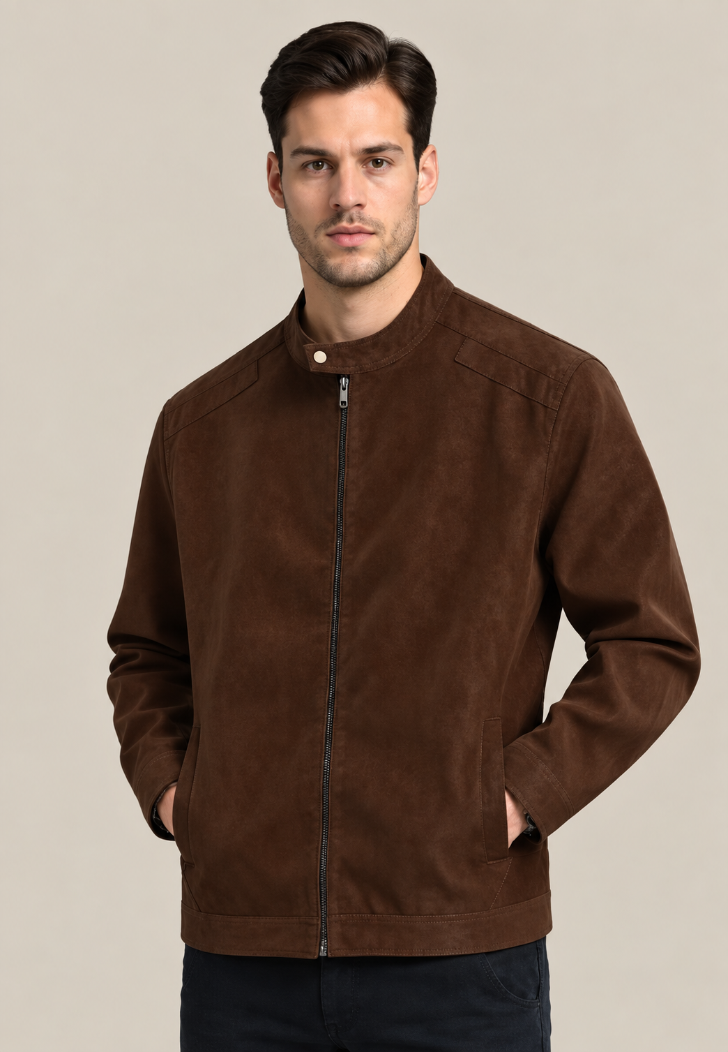 Veste pour homme effet daim à col montant et fermeture éclair sur le devant - Mathis
