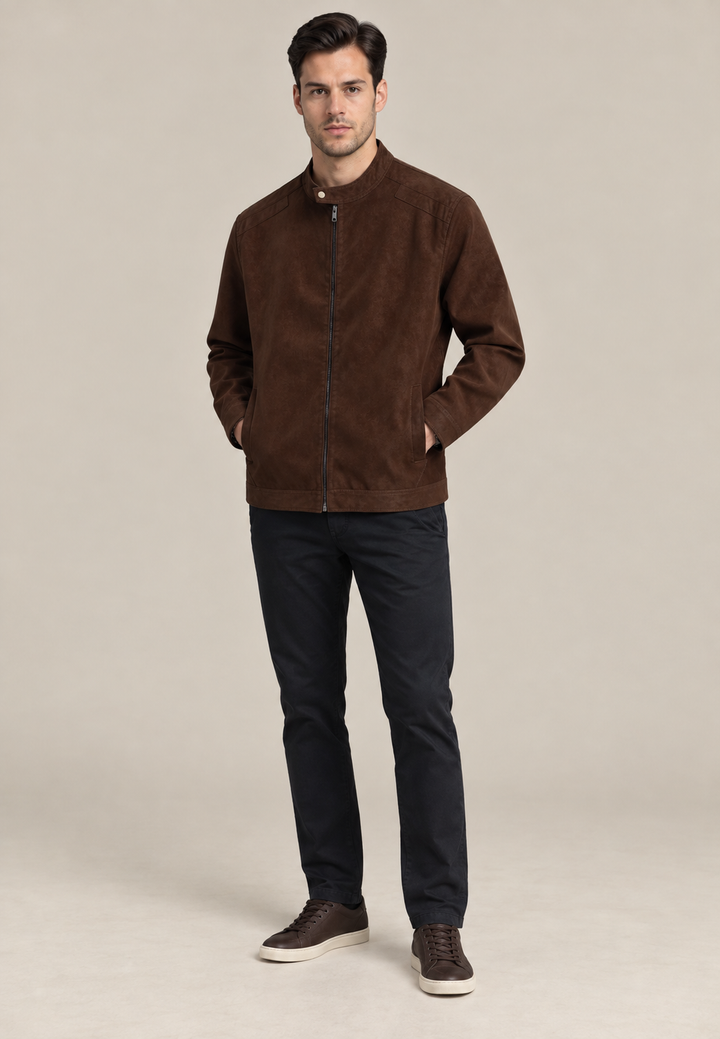 Veste pour homme effet daim à col montant et fermeture éclair sur le devant - Mathis
