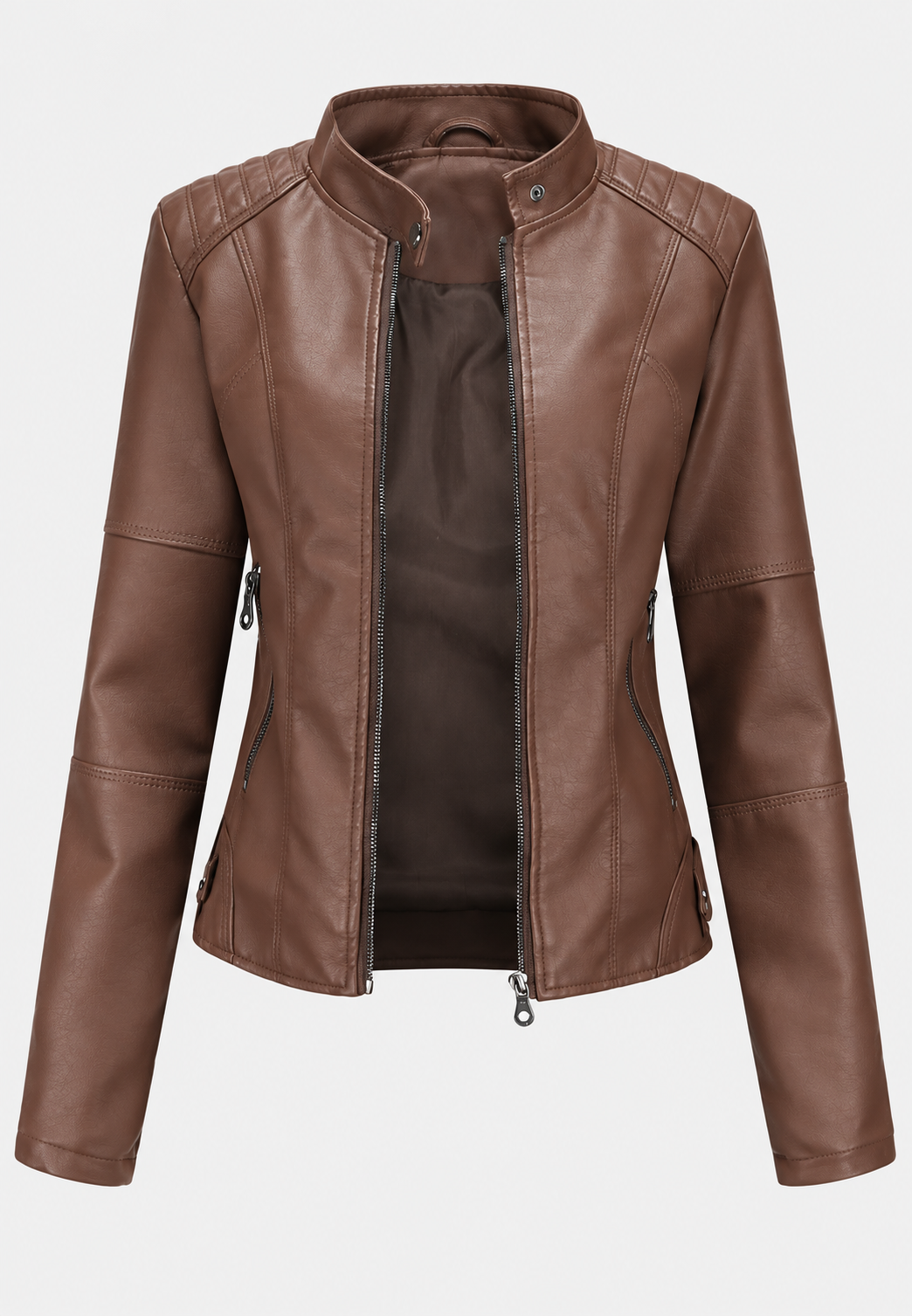 Veste femme effet cuir à col mao et poches zippées - Iseult