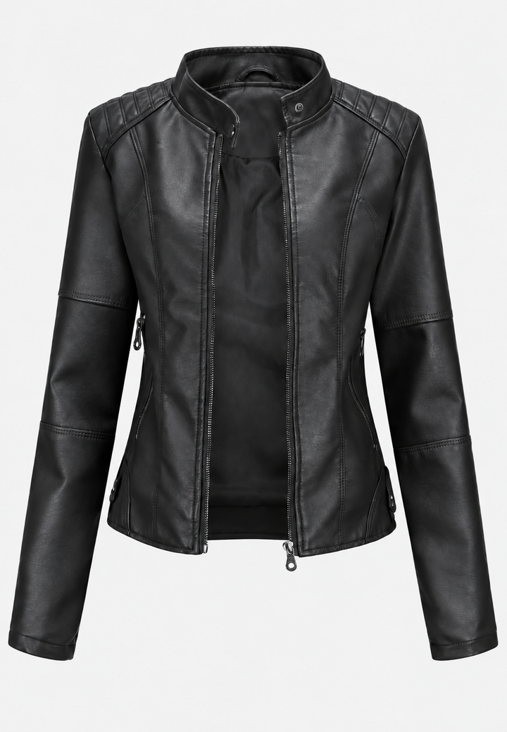 Veste femme effet cuir à col mao et poches zippées - Iseult