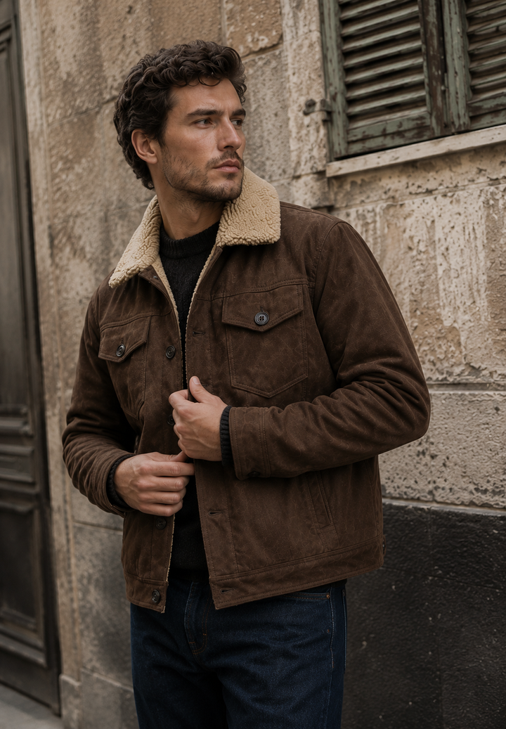 Veste pour homme effet daim avec doublure effet peau de mouton - Bruno