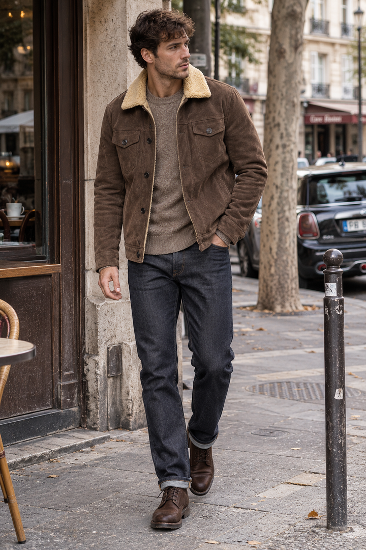 Veste pour homme effet daim avec doublure effet peau de mouton - Bruno