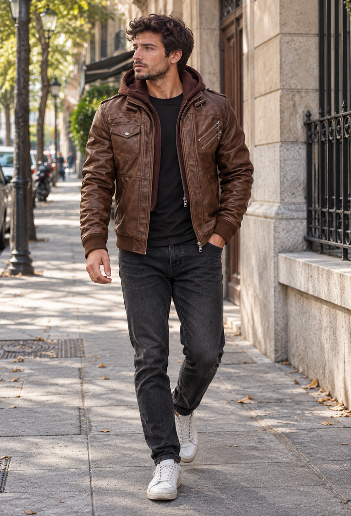 Blouson homme effet cuir à poches zippées - Dervan