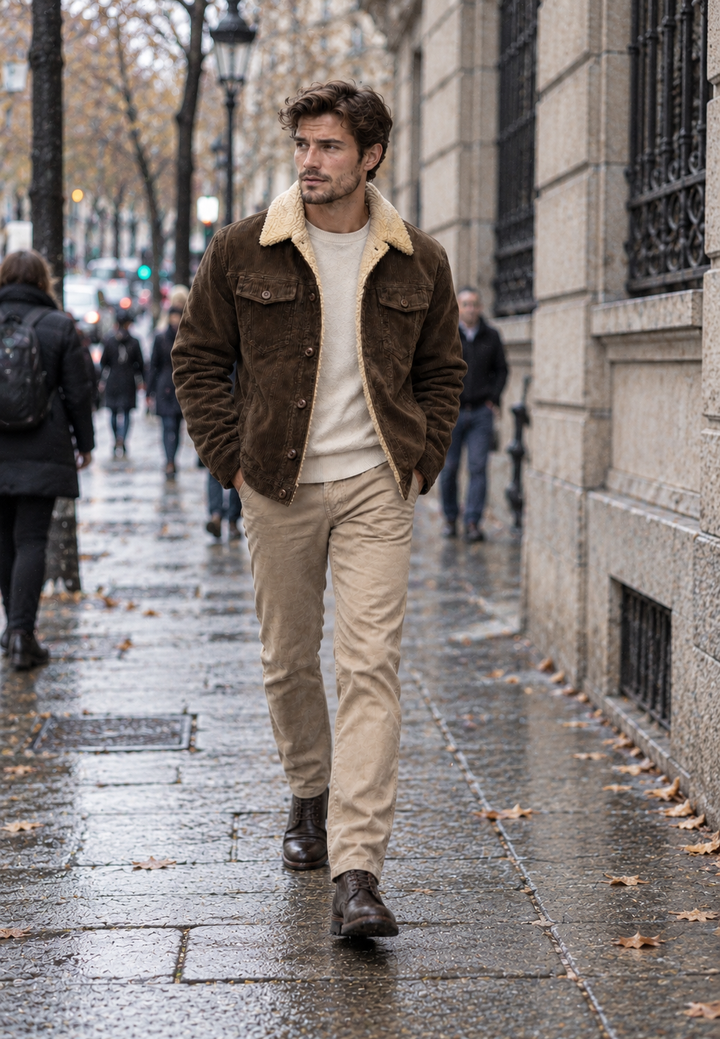 Veste pour homme en velours côtelé avec col et doublure en polaire - Ivar