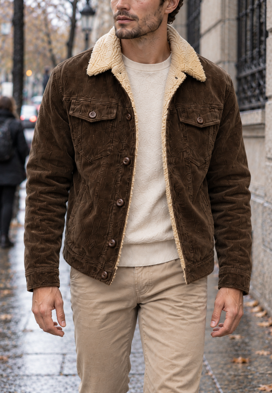 Veste pour homme en velours côtelé avec col et doublure en polaire - Ivar