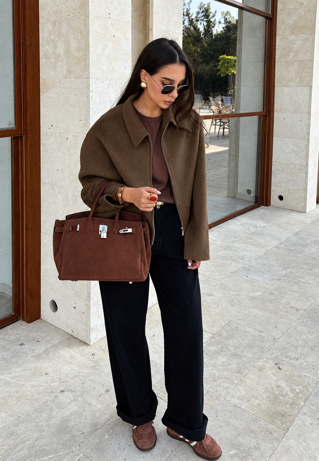 Blouson court femme effet drap de laine à col chemise - Maura