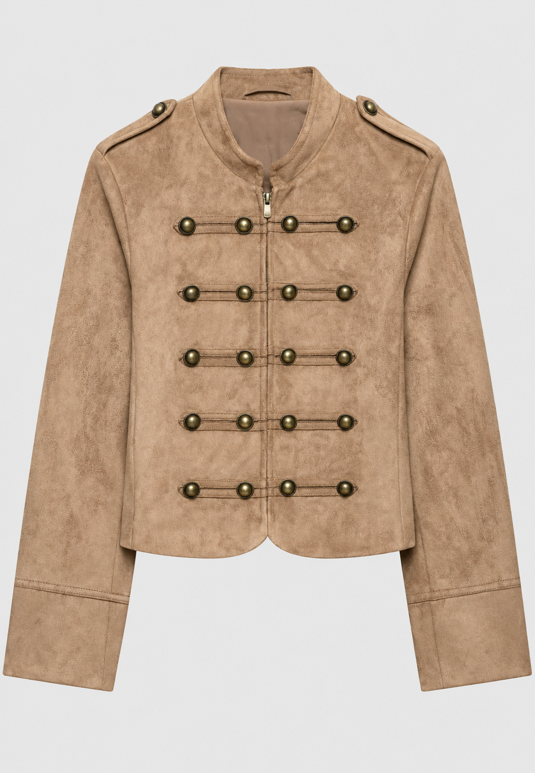 Veste femme effet daim à pattes de boutonnage et col montant - Noémie