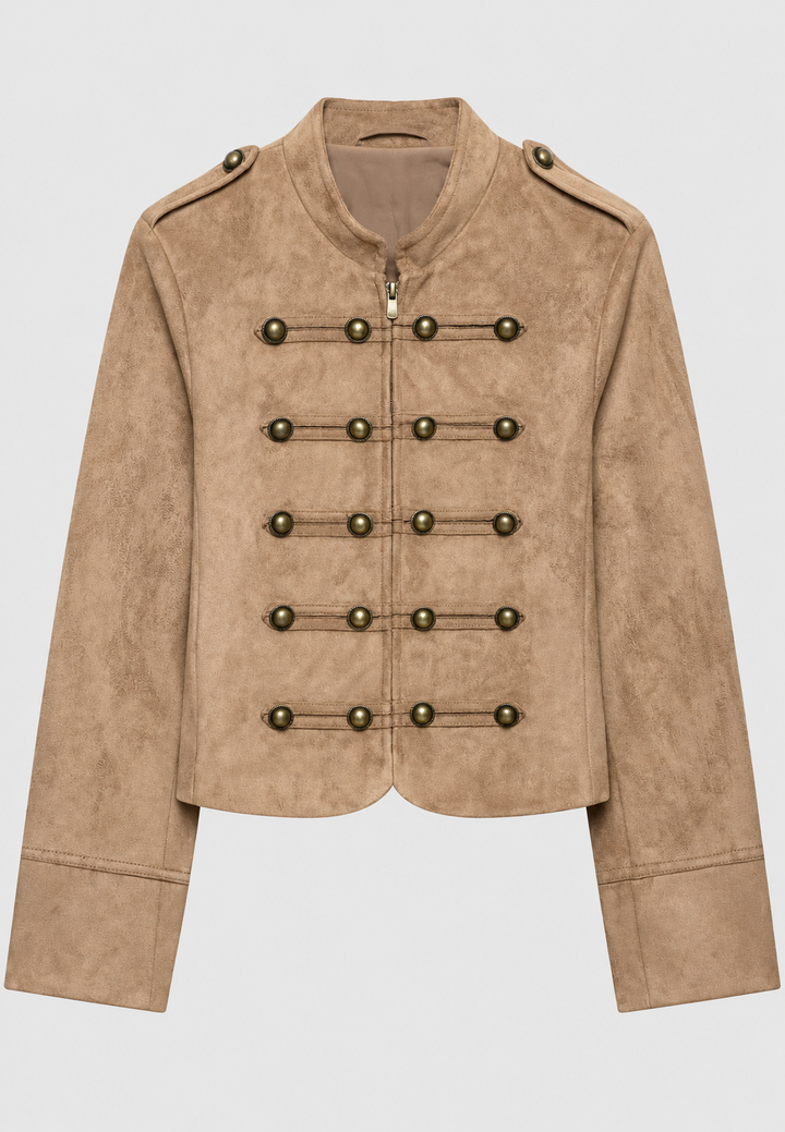 Veste femme effet daim à pattes de boutonnage et col montant - Noémie